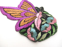 Applique, butterfly applique, 1930s vintage embroidered applique. Vintage floral patch, sewing supply.