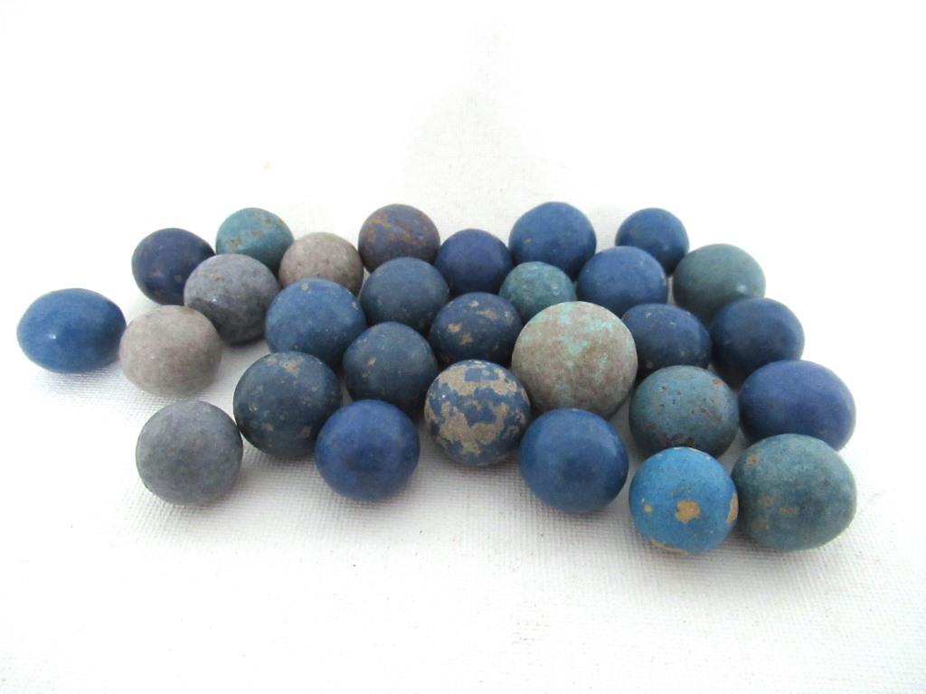 Blue Clay Marbles, Set of 30 Antique Clay Marbles, Antique marbles.