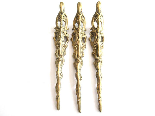 A Set of 3 Antique Brass Ornaments / Corners. Authentic antique hardware, embellishment restoration supply.
