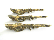 A Set of 3 Antique Brass Ornaments / Corners. Authentic antique hardware, embellishment restoration supply.