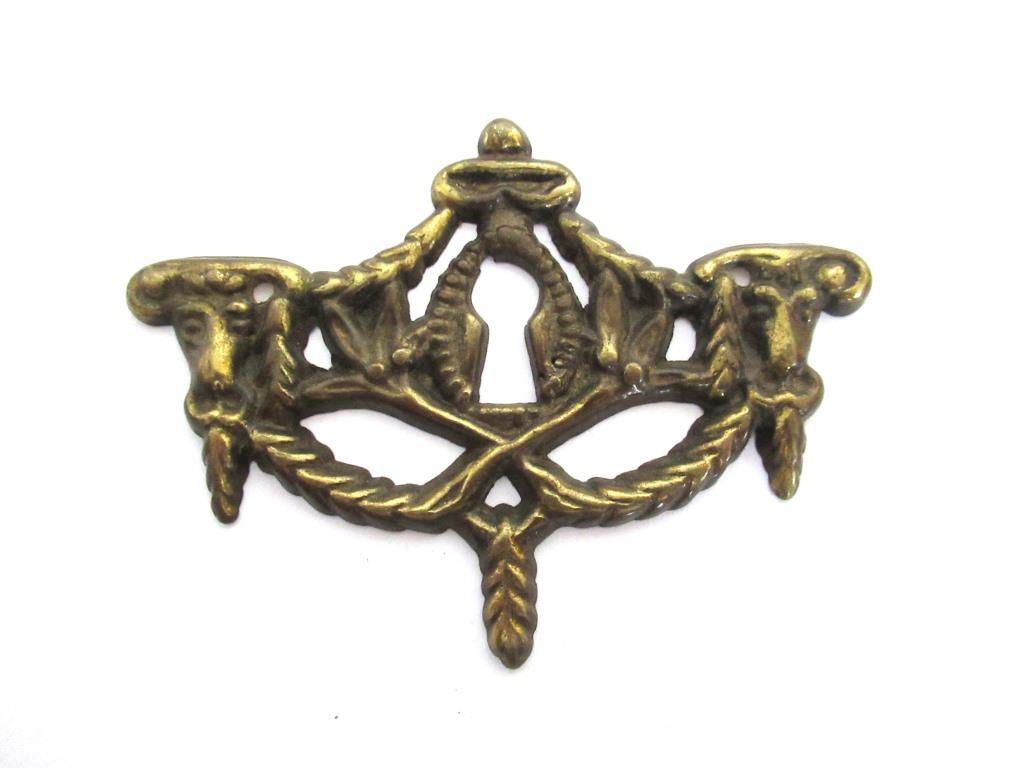 Antique Rams Head Keyhole cover, Antique brass escutcheon, keyhole frame, plate, goat, ram.