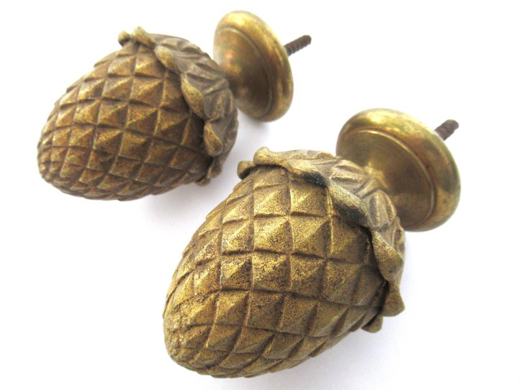Antique Pinecone, Acorn Finials - Set of 2 - Brass Ornament