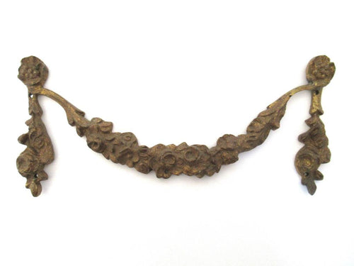 Antique Brass ornament, embellishment, pediment, victorian, roses, Width 8 INCH.