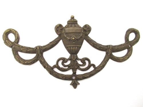 1 (ONE) Antique Brass Furniture Applique. Empire embellishment. Authentic hardware, restoration supply, Width 7 Inch.