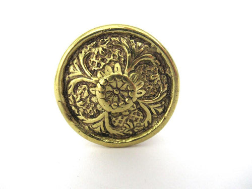 1 (ONE) Antique brass Drawer knob, Cabinet pull. Brass cabinet hardware.