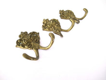 Set of 3 Small Wall hooks, Antique Coat hook, Towel hook, Kitchen hook, Solid brass.