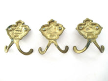Set of 3 Small Wall hooks, Antique Coat hook, Towel hook, Kitchen hook, Solid brass.