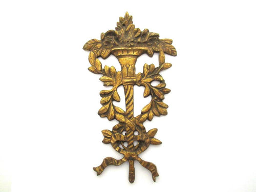 Antique Brass furniture mount applique, embellishment, pediment, floral.