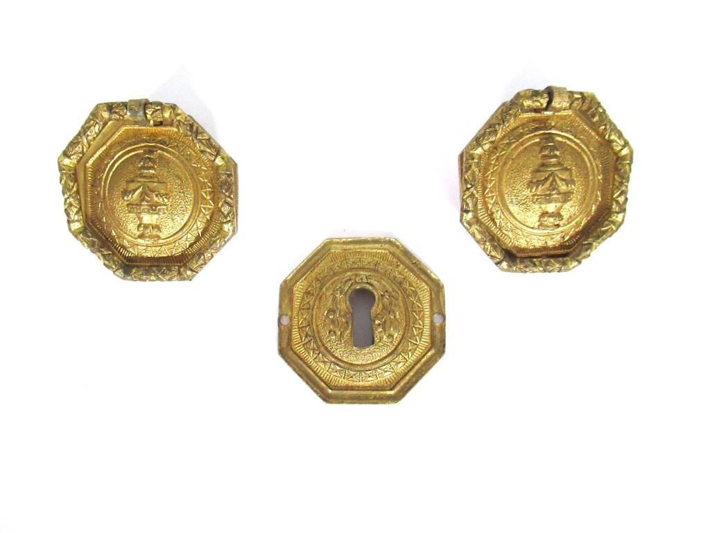 Set of 2 Antique drawer pulls and one keyhole cover, cabinet hardware. UpperDutch Set of 2 Antique drawer pulls and one keyhole cover, cabinet hardware. UpperDutch
