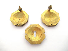 Set of 2 Antique drawer pulls and one keyhole cover, cabinet hardware.