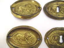 Set of 6 Brass Antique Keyhole covers. Antique Stamped, pressed Brass, Copper Ornament. Brass furniture applique.