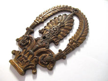 Brass furniture mount applique, embellishment, pediment, floral.