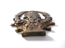 Brass furniture mount applique, embellishment, pediment, floral.