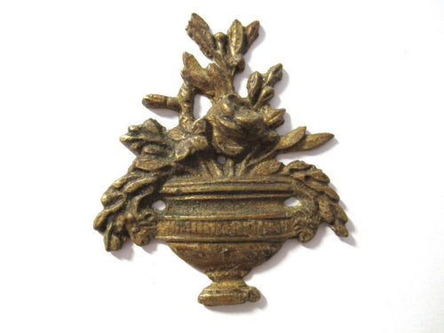 Antique Small Brass applique, ornament, embellishment, pediment, flower arrangement. #7DCG21K9