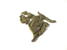 Small Brass antique applique, woman with harp, ornament, embellishment, pediment.