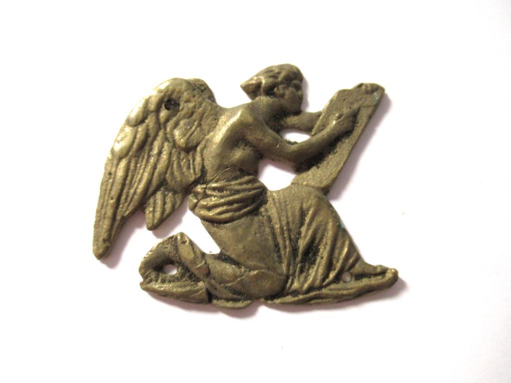 Small Brass antique applique, ornament, embellishment, pediment, cherub, putti, angel.
