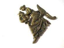 Small Brass antique applique, woman with harp, ornament, embellishment, pediment.