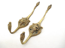 Set 2 pcs Antique Brass Lion Head Coat hooks, Wall hooks.