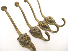 Lion hooks Solid Brass Lion Head Wall hook - Set of 4 Coat hooks. Decorative animal storage solution, coat hangers.