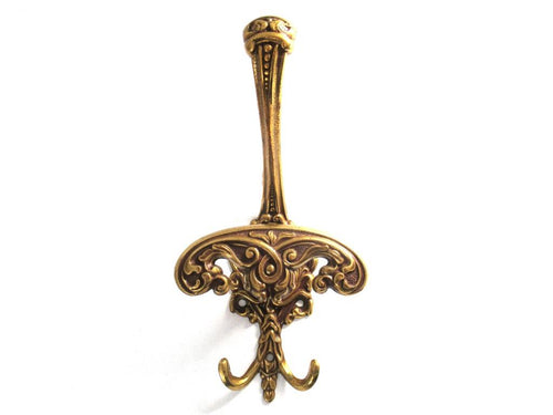 1 (ONE) Antique Coat hook, Wall hook, Solid Brass Ornate Victorian style hook, made in Italy.