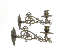 Pair Vintage Solid Brass Piano Candelabra, Set piano candle holders, candle wall sconce.