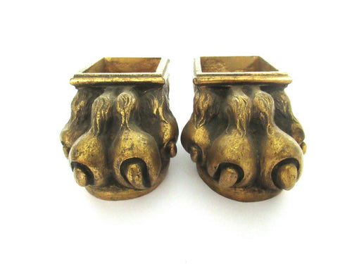 Set of 2 Solid Brass Lion Claw or Foot. Authentic furniture restoration supplies.