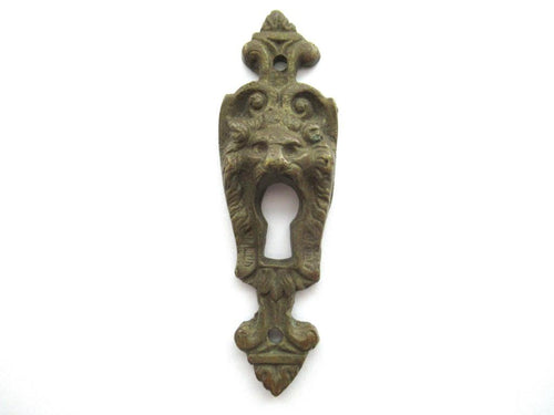 Antique Ornate Keyhole cover lion head, escutcheon, key hole, Empire, keyhole plate, solid brass.
