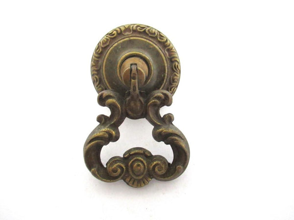 1 (ONE) Antique Solid Brass Drawer Pull, Drop Ring Drawer Handle.
