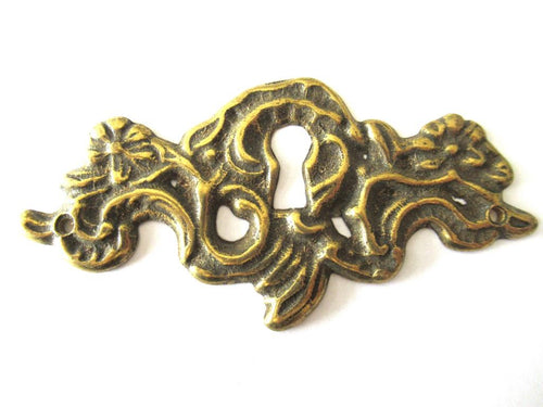 Brass Keyhole frame, Escutcheon, floral. Furniture hardware.