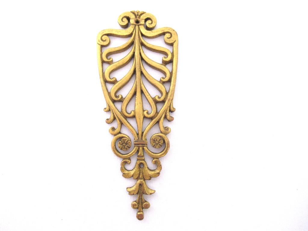 Brass Cabinet Ornament Furniture Applique. Decoration mount, Authentic hardware, restoration supplies.