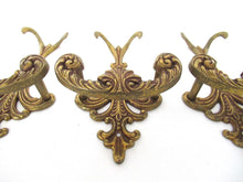 Set of 3 Wall hooks, Brass Ornate Victorian style hooks.
