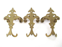 Set of 3 Wall hooks, Brass Ornate Victorian style hooks.