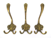 Set of 3 Solid Brass Ornate Victorian style wall hooks. Vintage Coat hooks.