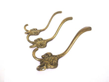 Set of 3 Solid Brass Ornate Victorian style wall hooks. Vintage Coat hooks.