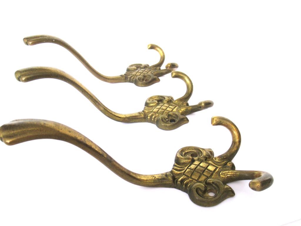 Set of 3 Solid Brass Ornate Victorian style wall hooks. Vintage Coat h –  UpperDutch