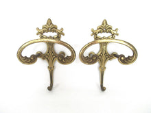 Set of 2 Wall hooks, Brass Ornate Victorian style hooks.