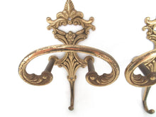 Set of 2 Wall hooks, Brass Ornate Victorian style hooks.