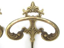 Set of 2 Wall hooks, Brass Ornate Victorian style hooks.