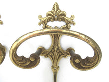Set of 2 Wall hooks, Brass Ornate Victorian style hooks.