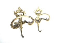 Set of 2 Wall hooks, Brass Ornate Victorian style hooks.