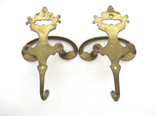 Set of 2 Wall hooks, Brass Ornate Victorian style hooks.