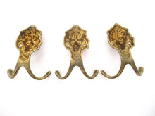 Set of 3 Brass Lion Head Coat hooks, Solid Brass.