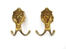 Set of 2 Brass Lion Head Coat hooks, Solid Brass.