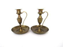 Set of 2 Brass Candle Holders with handle - Candlestick.