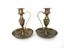 Set of 2 Brass Candle Holders with handle - Candlestick.