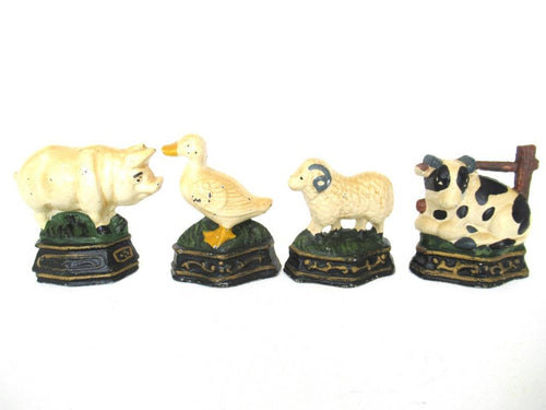 Set of 4 door stops, door stopper, farm animals, pig, duck, sheep, cow.