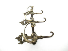 Set of 3 Wall hooks, Brass Ornate Victorian style hooks.