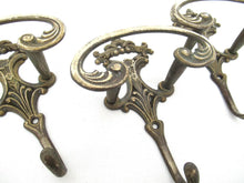 Set of 3 Wall hooks, Brass Ornate Victorian style hooks.