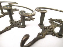 Set of 3 Wall hooks, Brass Ornate Victorian style hooks.