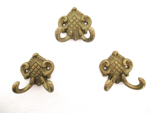 Set of 3 Small Wall hooks, Antique Coat hook, Towel hook, Kitchen hooks, Solid brass.